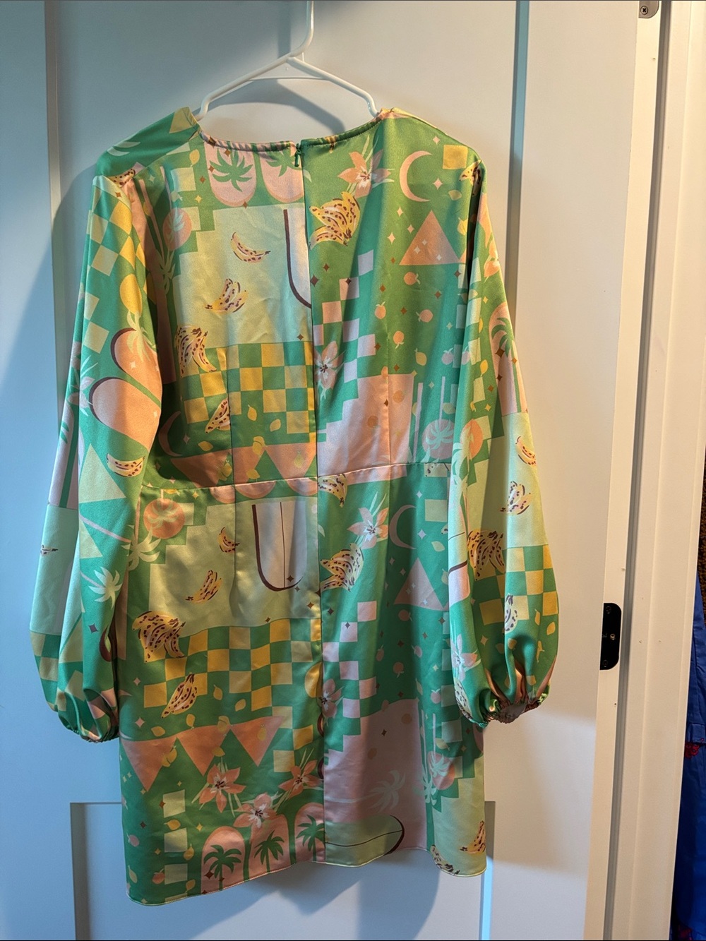 Never Fully Dressed Green and Pink Printed V-Neck Mini Dress - Picture 4 of 7